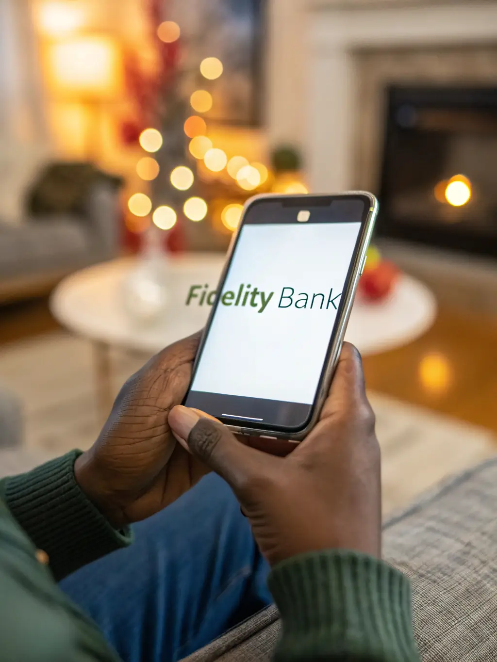 A smartphone displaying a generic banking app interface with secure login and transaction confirmation features, used in the Featured Business Banking Apps section.